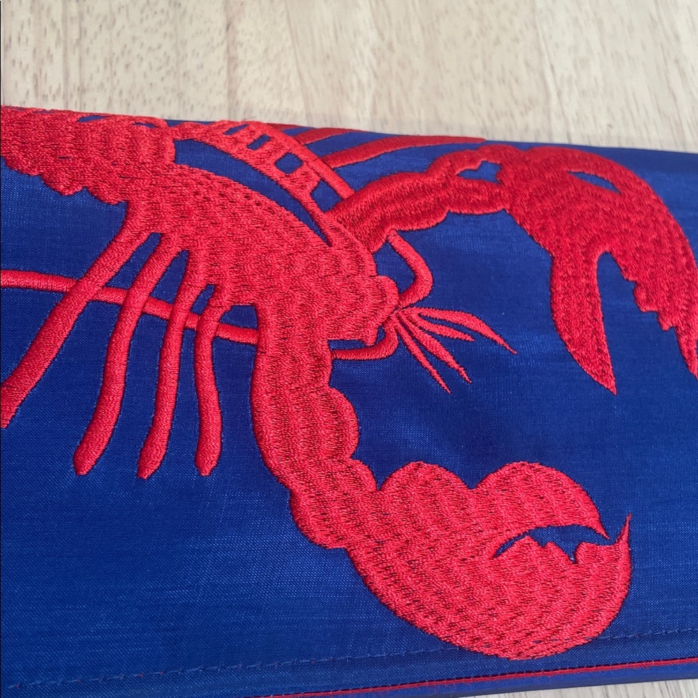 Vintage lobster novelty graphic embroidered silk clutch evening bag - Picture 5 of 11